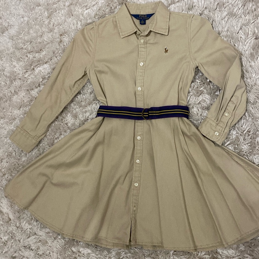 Polo Ralph Lauren girls belted chino shirt dress size 6.